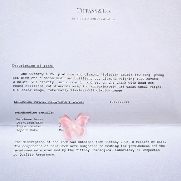 Tiffany & Co. Soleste Cushion Double Halo Diamond Engagement Ring 1.63 ct D VS1 - Picture 6 of 12